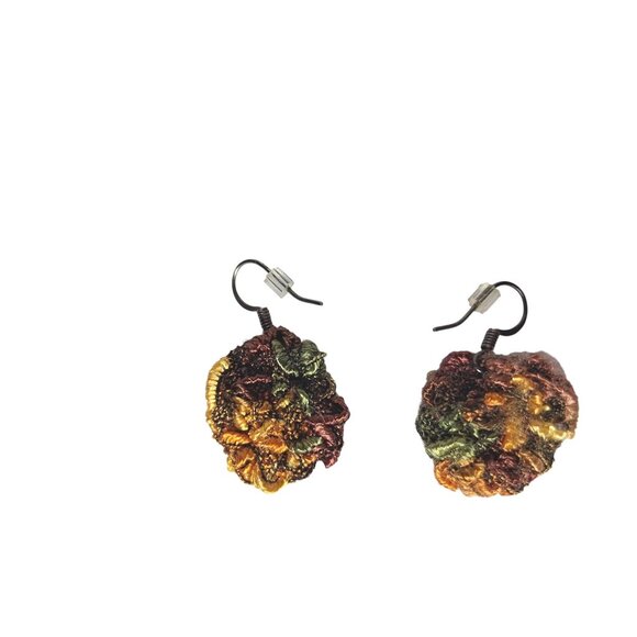 Handmade Multicolor Thread Rosette Earrings Boho Floral Design Costume Jewelry - Picture 1 of 3